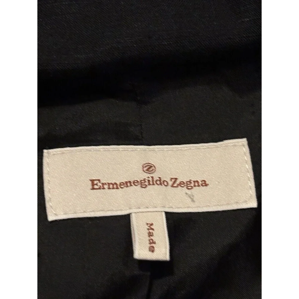 Ermenegildo Zegna Trench Coat Size 52 Black Linen Lyocell Large